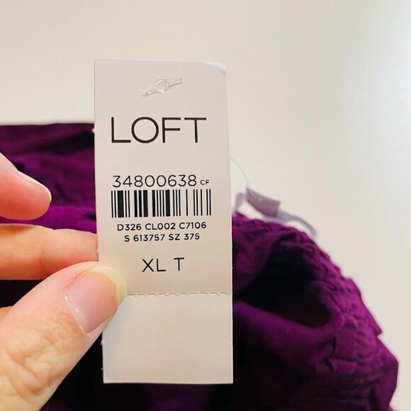 NWT Ann Taylor LOFT Linen TALL LONG Trouser Pant Paperbag Wide Leg Purple Travel - Picture 8 of 9